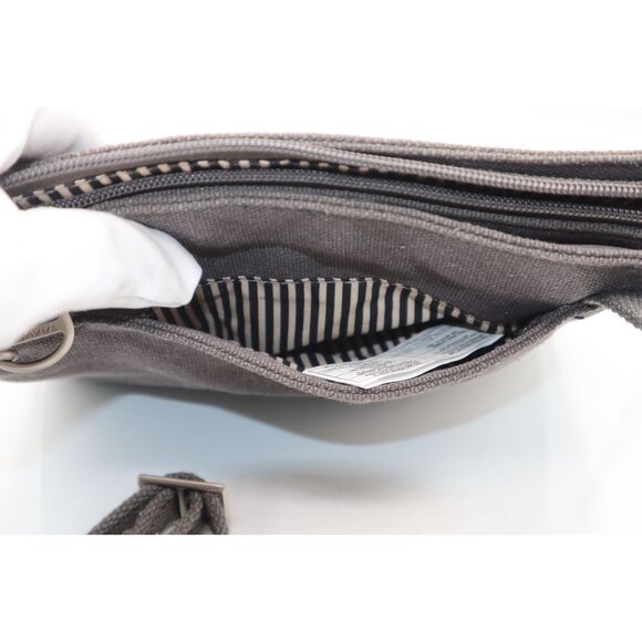 Travelon RFID Crossbody Bag With Striped Lining  Adjustable Strap In Gray Canvas - Picture 6 of 7